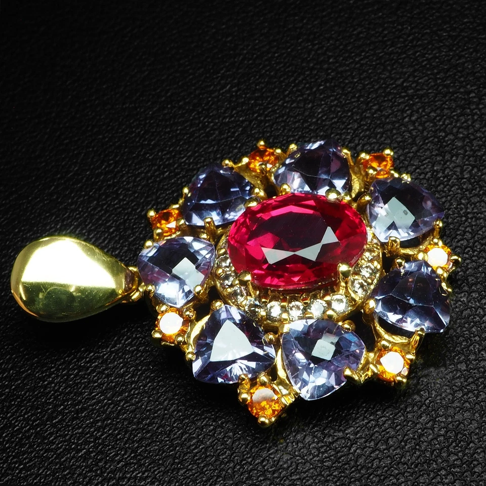 Ciondoli glamour spinello rosso vivo in argento sterling 925 placcato oro... - Immagine 3 di 4