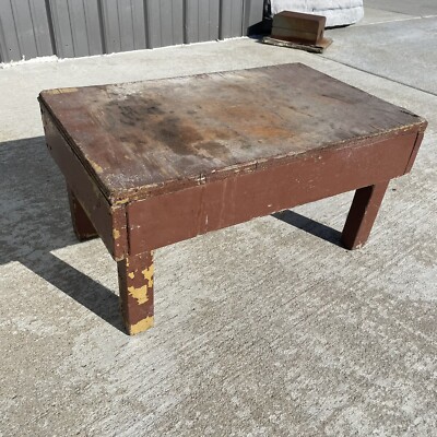 Rustic Large Wood Painted Foot Stool Plant Stand Vintage Decor