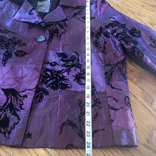 NWT Susan Graver Purple Satin/Velvet Jacket Large Black Lined One Button Closure - Picture 6 of 10