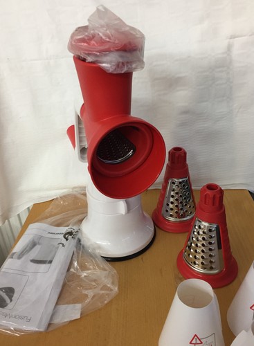 Tupperware Profi-Chef Drehwerk, raspeln/reiben/hobeln. rot/weiß + Anleitung NEU - Bild 2 von 5