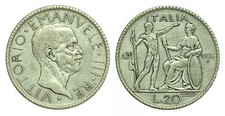 pci0177) Regno Vittorio Emanuele III  lire 20 1928 Littore Patina Monetiere
