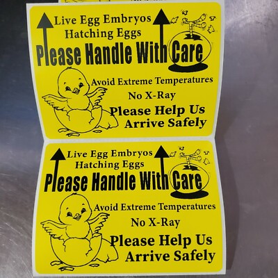 200 Large 4'' x 3'' Handle with care Hatching Eggs Mailing Shipping Label sticker
