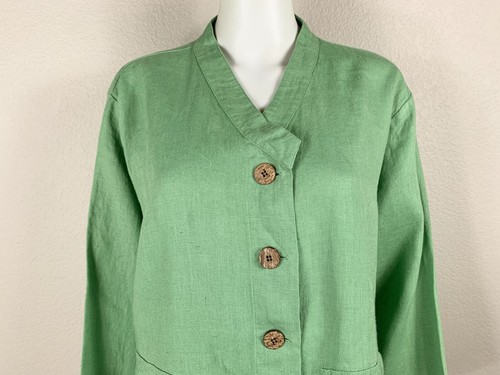FLAX 100% Linen Jacket Cargo Pockets Wooden Button Front Size Medium NTSF - Bild 6 von 7