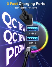 3 Ports PD QC 3.0 FM Transmitter for Car, Radio Bluetooth Receiver for Car