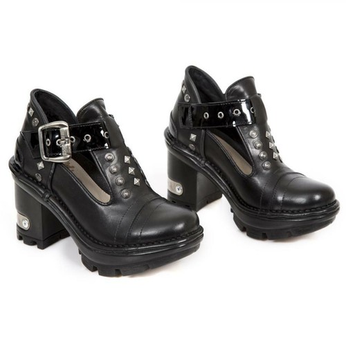 Botas Chica NR Botín Mujer PIEL NEW ROCK Abierto Charol Patent Tacón NEGRO  M.NEO | eBay