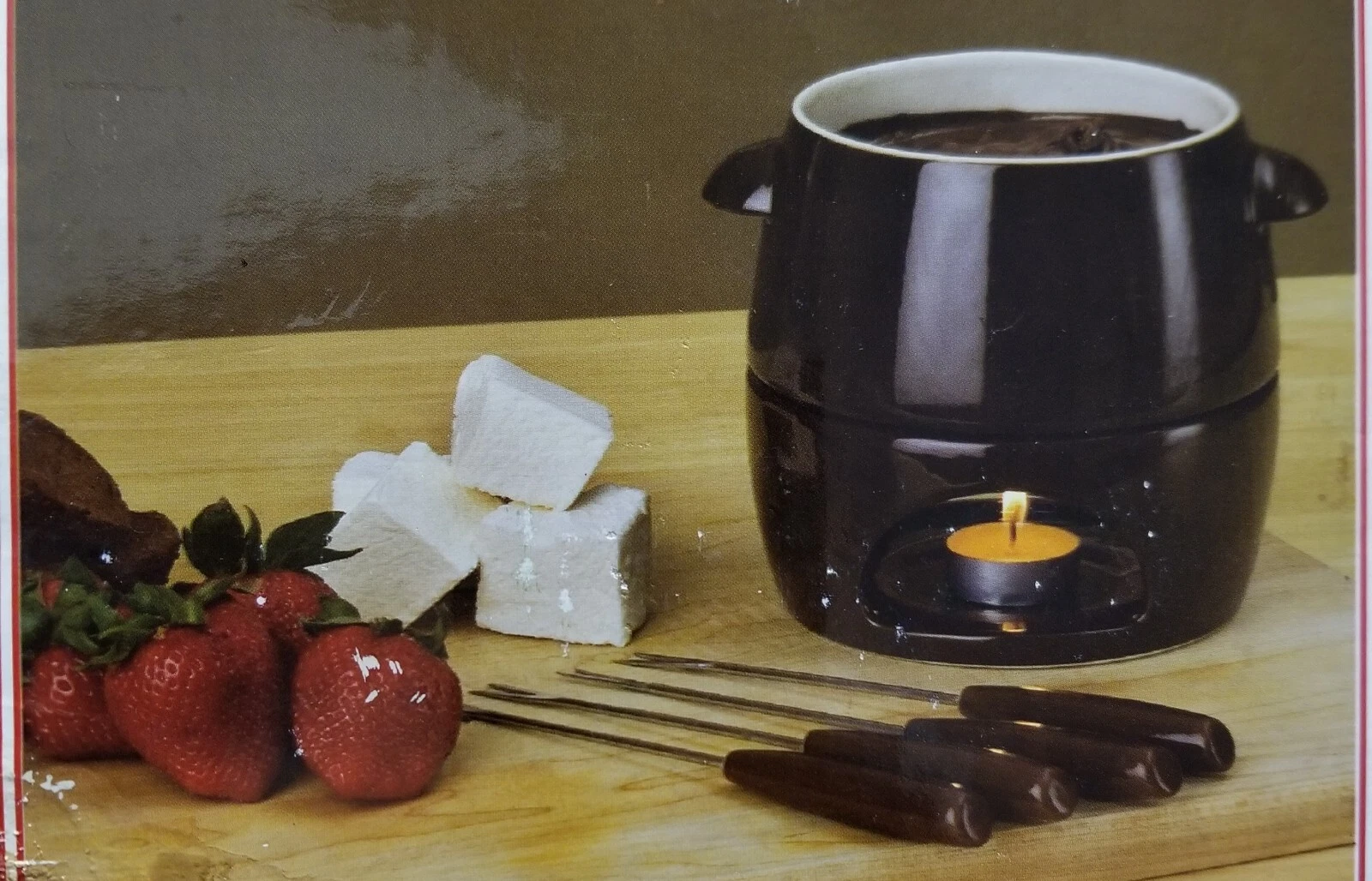 BLACKHAWK Marketing Brown CHOCOLATE FONDUE SET Ceramic EUC Microwave Oven Safe