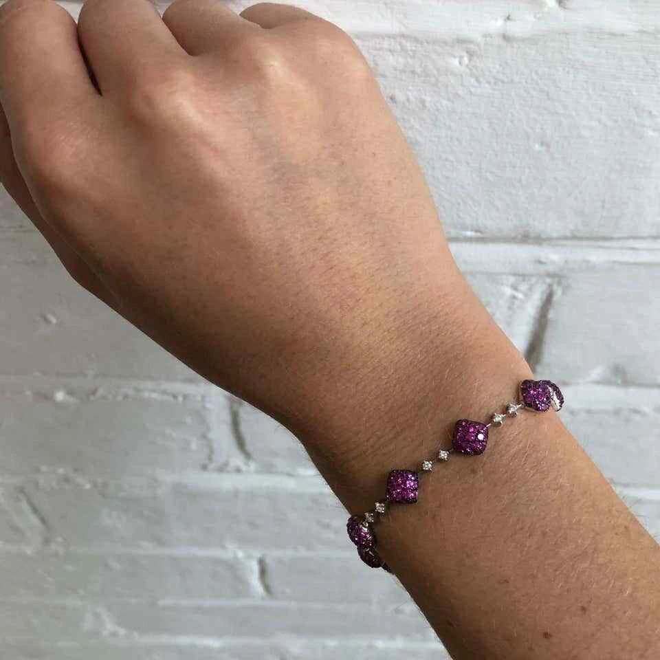 Glittering Deep Pink Rubies With Shiny White Cubic Zirconia Handmade Bracelets - Image 2 of 4