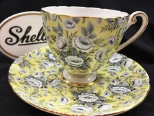 SHELLEY  YELLOW TAPESTRY ROSE  CHINTZ  * RIPON * FOOTED  CUP and SAUCER #14270