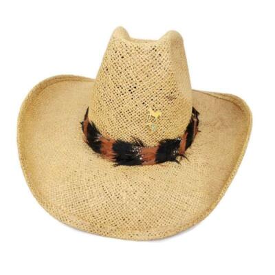 American Hat Company Straw Cowboy Hat Twister Feather Band Size 6 7/8