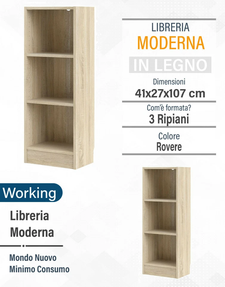 Libreria moderna scafale n legno modello WORKING dimensioni 41X27X107H - Immagine 2 di 3