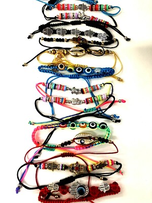 12 X  Bracelet Evil Eye Adjustable Lucky String Bracelet Hamsa Fatima(USA seller