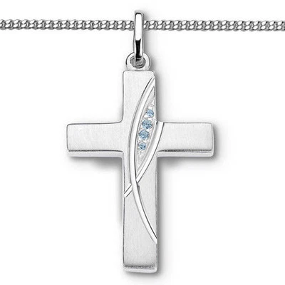 FACHHANDEL-DIREKT Jungen Zirkonia Kreuz Anhänger zur Taufe Kommunion Firmung mit Kette Silber 925