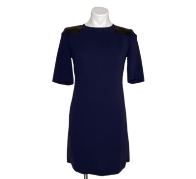 Marc By Marc Jacobs Ink Blue Shift Dress Short Sleeve Leather Shoulder Patches 4