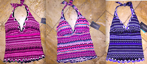 NWT $98 Profile by Gottex Indian Sunset Halter V-Neck Swimsuit Tankini Top Women