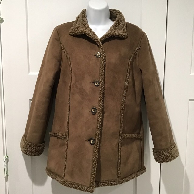 LL Bean XSmall Jacket Coat Womens Faux Suede Sherpa Lined Shearling