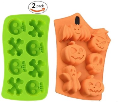 Set 2 Silicone Halloween Soap Bath Bomb Cake DIY Molds Party Pumpkins Skulls Ice