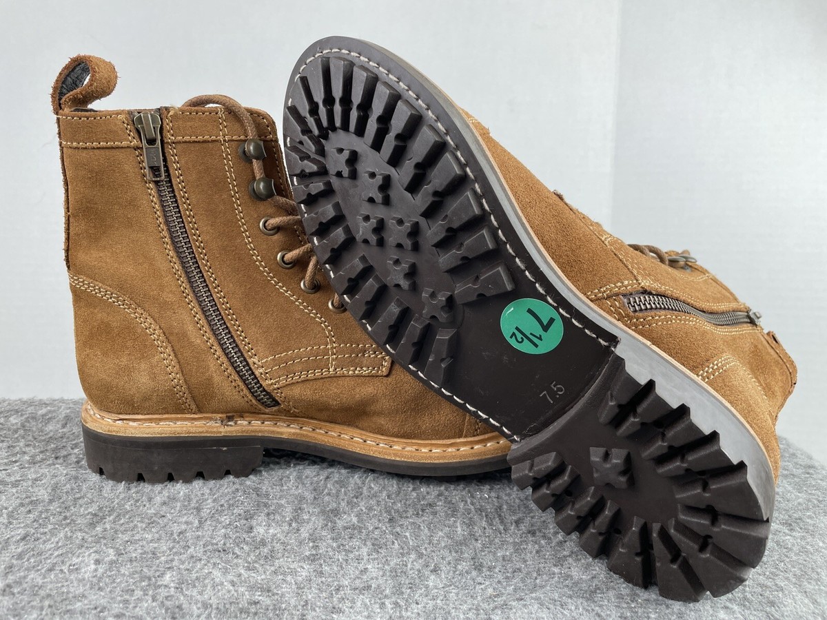Frye Russell Tan Leather Suede Cap Toe Boots Lace / Side Zip Closure Sz Men\'s 8 Frye Russell Men Tan Leather Suede Cap Boots Lace Zip Up  main image 2