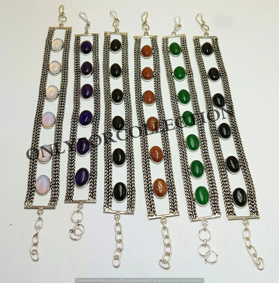 Amethyst & Mix Gemstone 925 Sterling Silver Plated 10 PCs Lot Chain Bracelets - Image 2 of 3