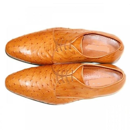 Handmade Men ostrich texture tan formal 