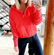 ATHLETA Oversized XS Passionfruit ASCEND WARM UP 1/4 Zip Hoodie Sweatshirt