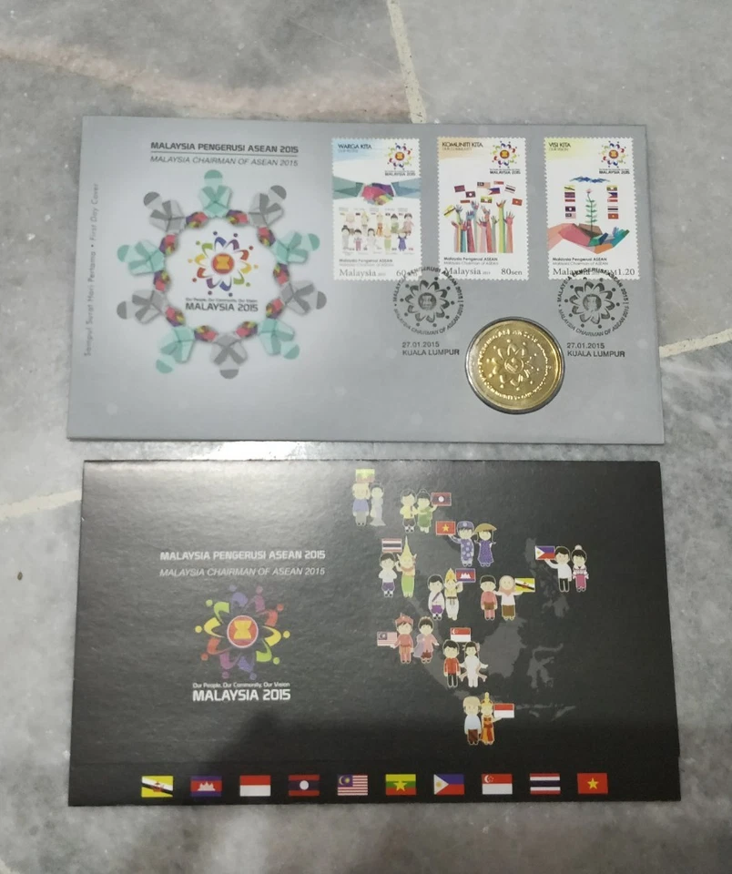 MALAYSIA PENGERUSI ASEAN CHAIRMAN 2015 FDC + Original Nordic Gold Coin - Image 3 of 4