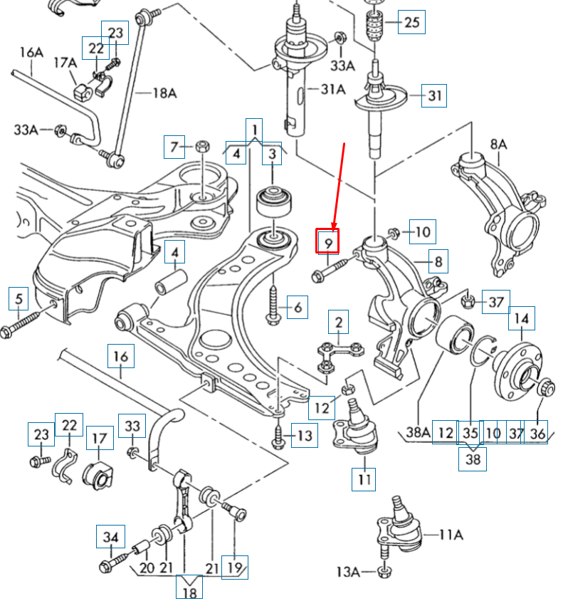 NEW VOLKSWAGEN AUDI SEAT SKODA FRONT SUSPENSION STRUT PINCH BOLT