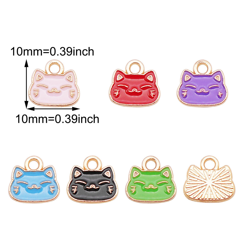 24pack Enamel Cat Head Charm Gold Tone Alloy Animal Necklace Pendant
