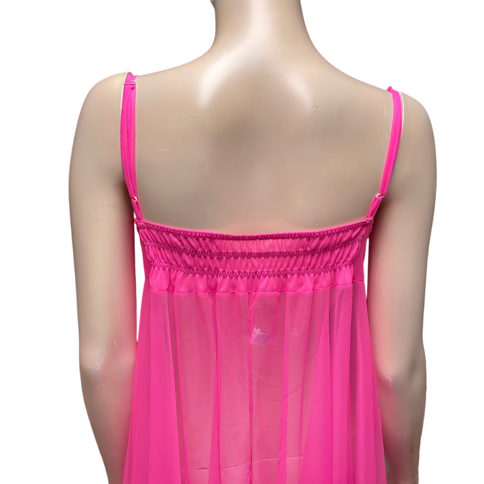 60s Glydons Hot Pink Sheer Nightgown & Bikini Tie Panties Nylon Chiffon