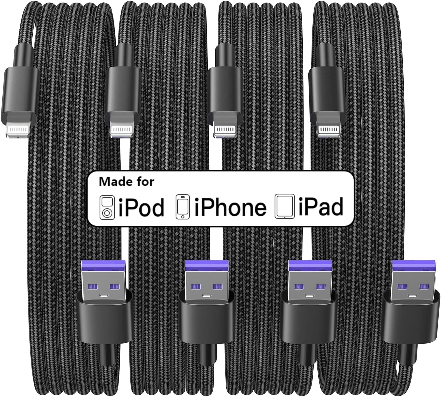 [Apple Mfi Certified] Iphone Charger 10 Ft 4Pack Long Lightning Cable Fast Ip...