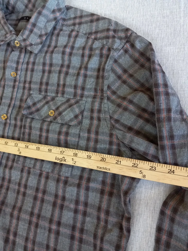 Sean John Men's XL Flannel Long Sleeve Gold Buttons Plaid Pure Cotton Shirt - Image 4 of 4