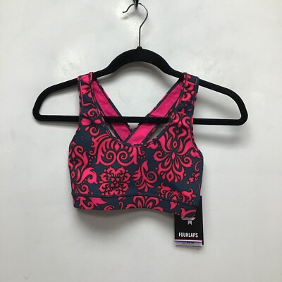 Fourlaps Pink Velvet Wallpaper Stretch Crossback Infinity Sports Bra XS $68 New