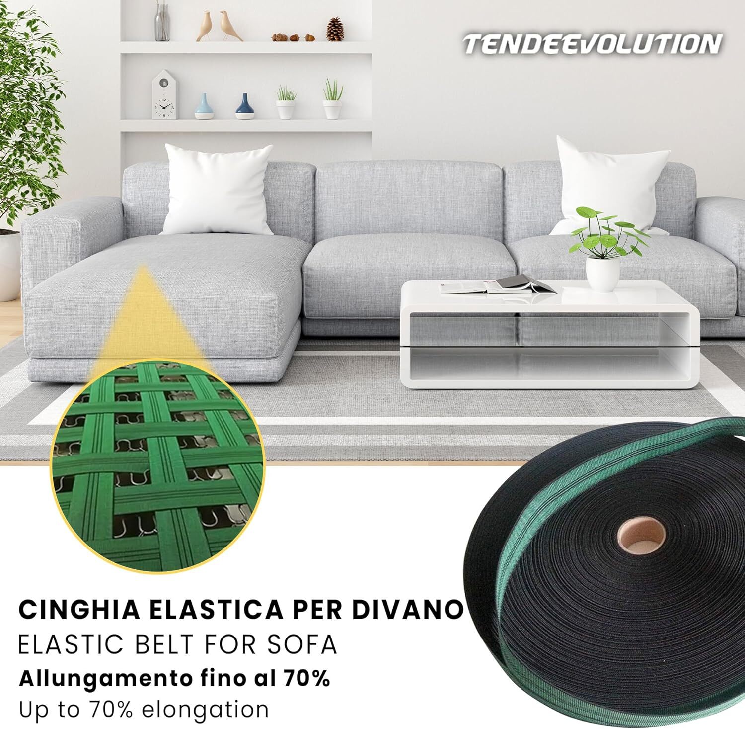 Cinghia elastica 5 cm a 3 fili per poltrona e divano foto 5