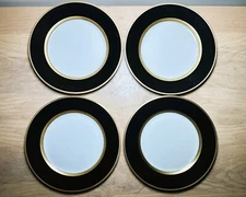 Set of 4 Vintage Fritz and Floyd Renaissance Black on Buff Salad Plates 7.5 "