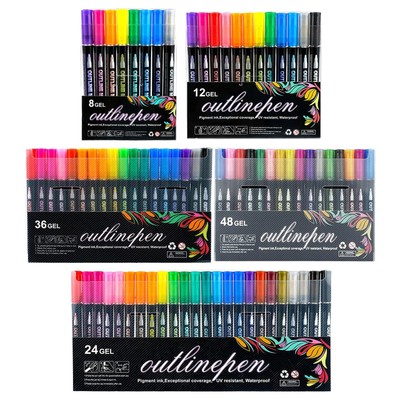 1 Set Coloring Graffiti Pens Double-Lines Doodle Outline Markers Shimmer