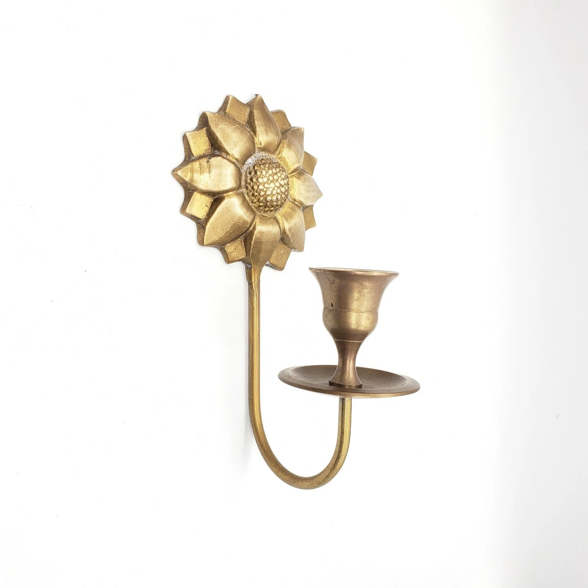 Solid Brass Sunflower Wall Sconce Taper Candle Holder Floral