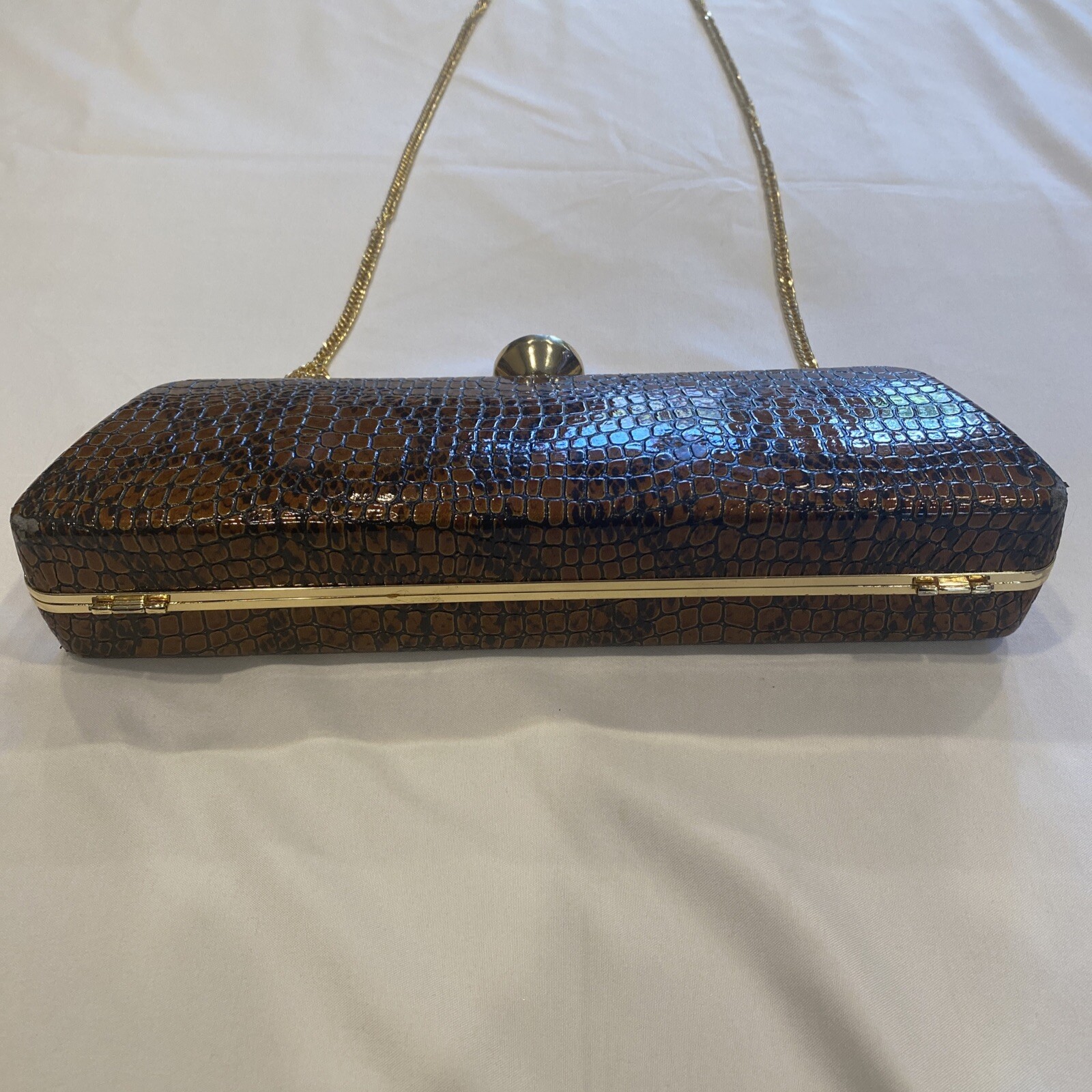 Alligator Purse Hardshell Brown Shoulder Bag Gold Chain Diamond Top eBay