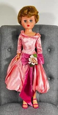Vintage 1950s Redding Co. Deluxe Loveable Louise Doll in Pink Satin Dress 24”