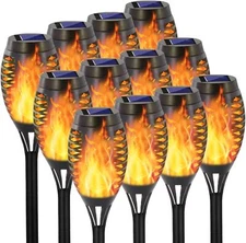 12 Packs Solar Torch Lights with Flickering Flame, 12LED Tiki Torch Solar Lights