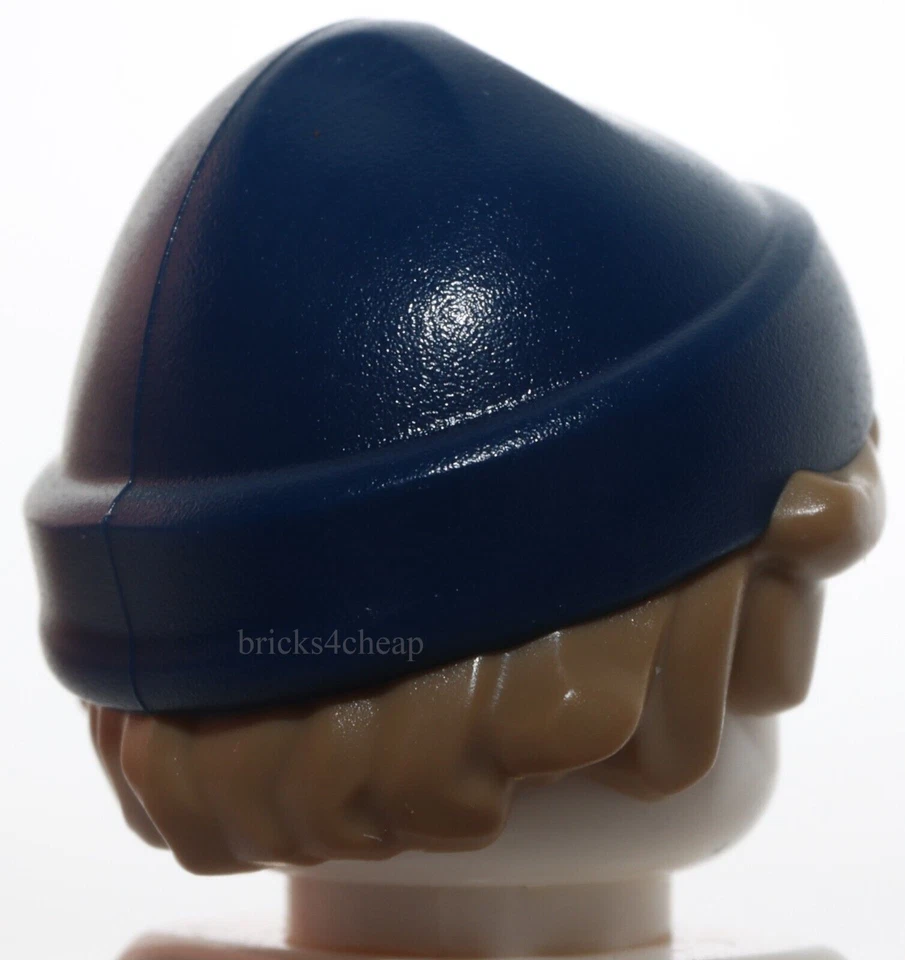 Lego Dark Tan Hair Combo Hat Short Tousled Molded Dark Blue Beanie Knit Hat - Image 3 of 3