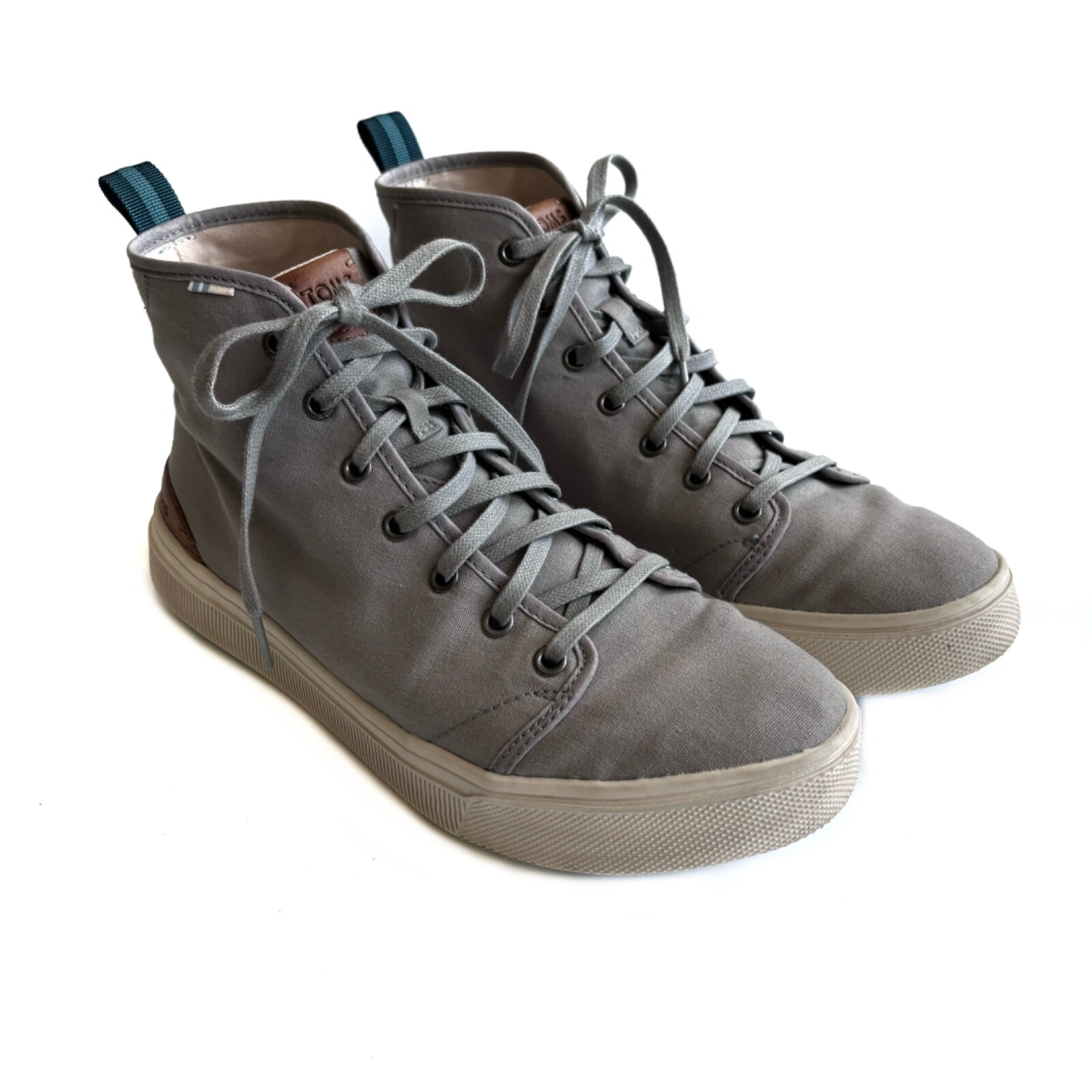 Mens 9 TOMS Carlo Mid Gray Canvas Lace-Up High Top Sneakers Casual Shoes