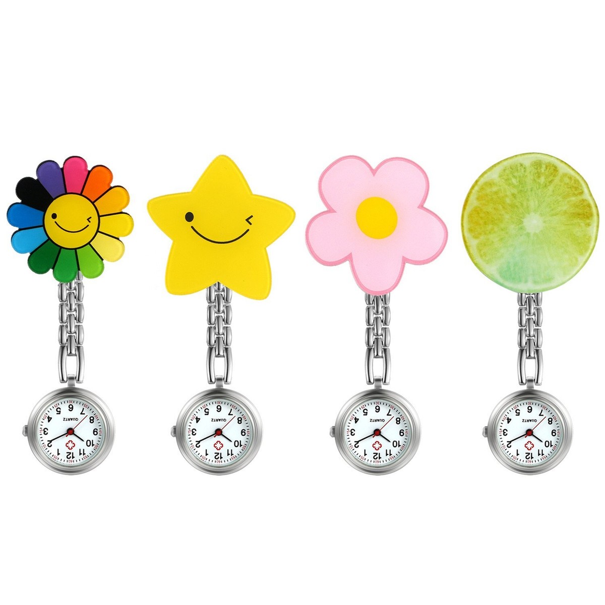 Cartoon Flower Womens Nurse Watch Brooch Tunic Fob Clip-on Quartz