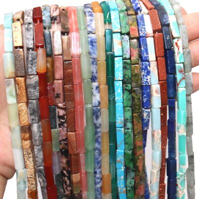 13x4mm Natural GemStone Rectangle Tube Loose Beads for Jewelry Making DIY 15.5''