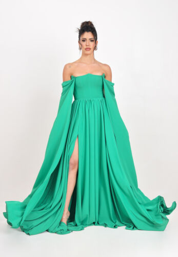 SANTAS Vêtements Femme Vert Long Longue Robe De avec Manches - Afbeelding 1 van 5