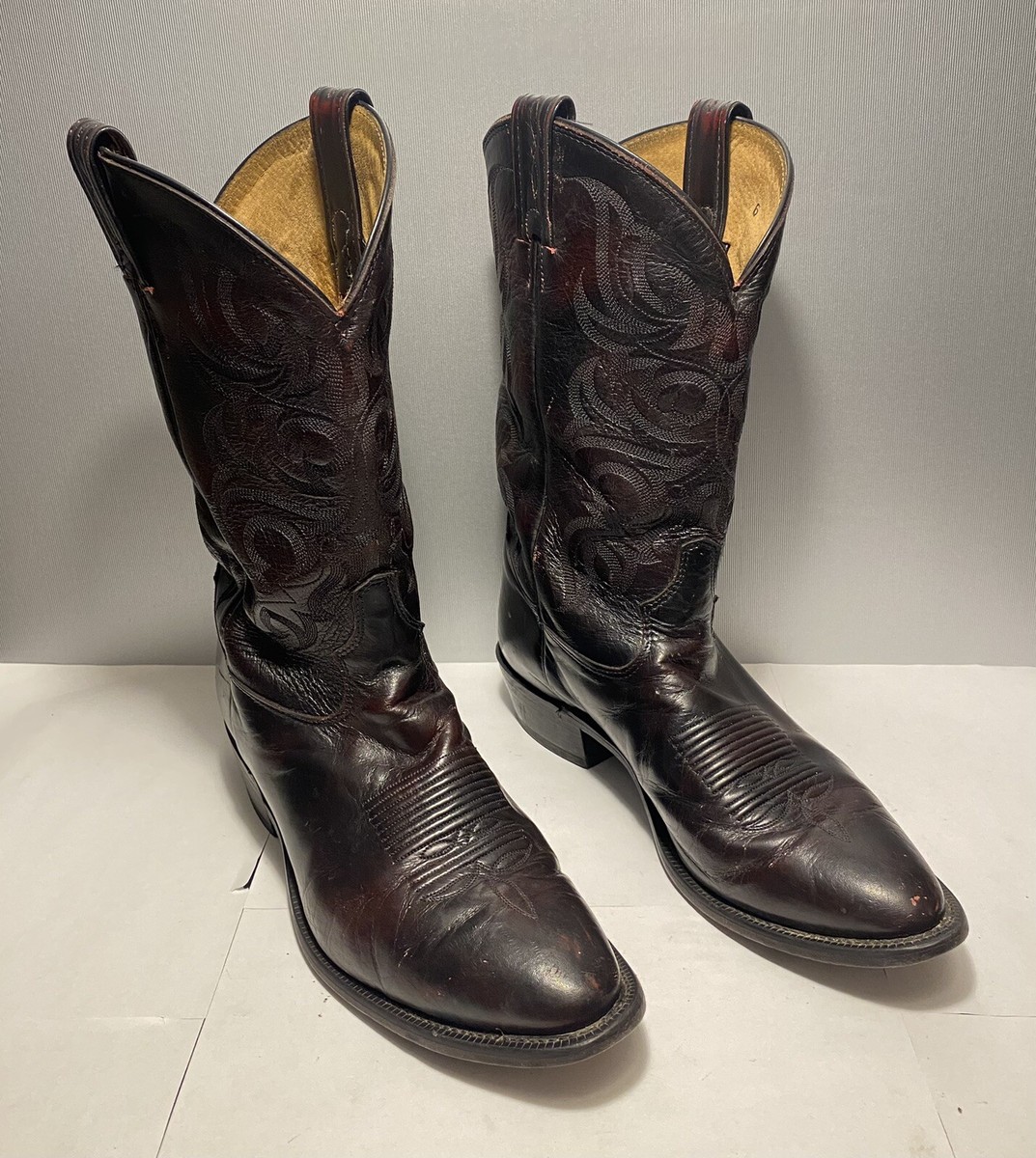 靴 vintage TONY LAMA western boots 8 black Vintage Tony Lama Boots Mens 8 B Western Cowboy Leather Riding