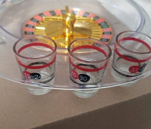 Roulette Game Night Drinking Game Shot Glasses Crystal Clear 9 Piece Set - Picture 5 of 7