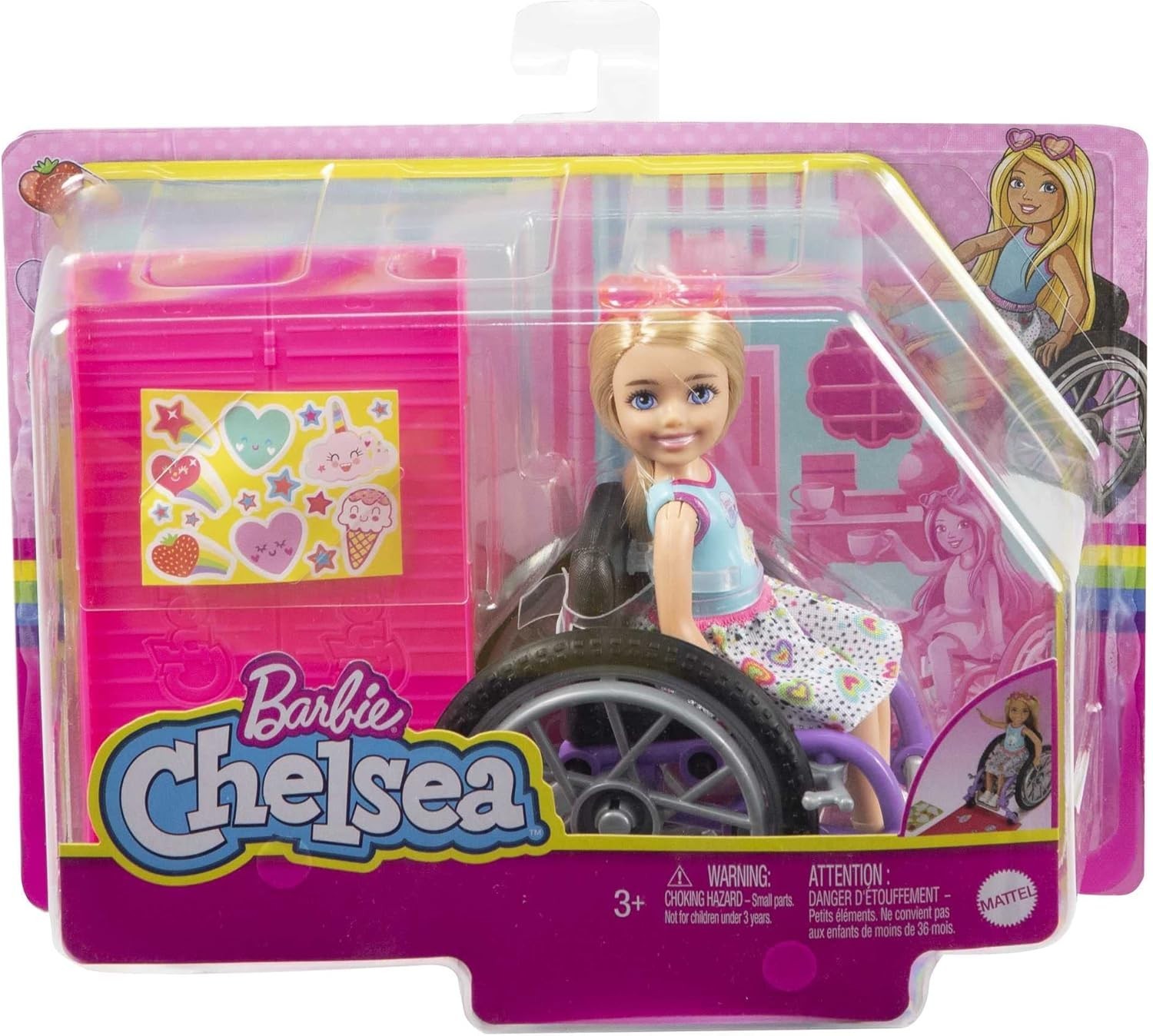 Barbie Chelsea Doll & Wheelchair Playset Blonde Doll with Ramp & Stickers