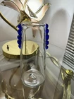 1990 Vintage Blenko 9015S Clear Glass Vase Cobalt Blue Applied Prunts  8”