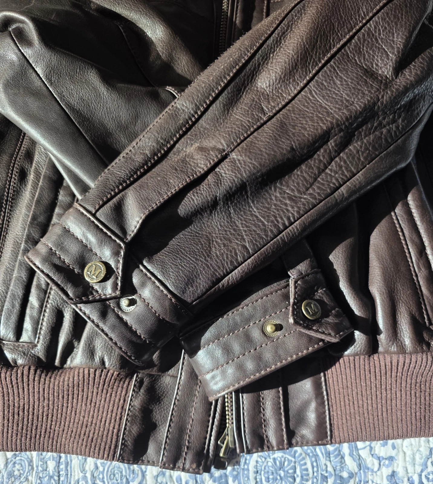 Marc New York  Men's Brown Leather Bomber Jacket Quilted Lined Sz M image 13