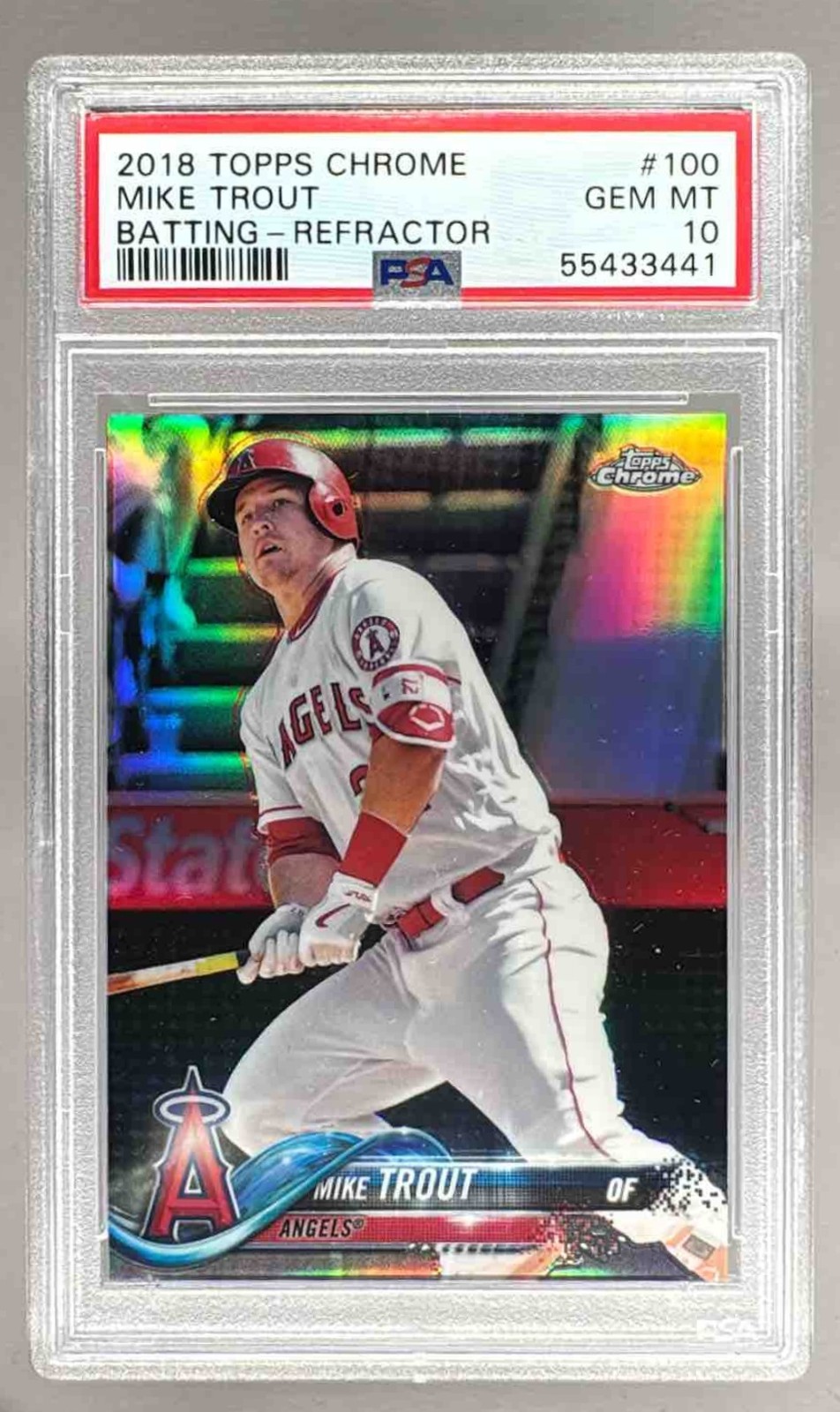 55433441 Mike Trout 2018 Topps Chrome #100 Refractor PSA 10