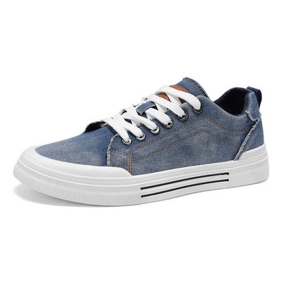 Denim Sneakers Men's Fashion Tied Up Runway Shoes Canvas Large Size Boy Trainer